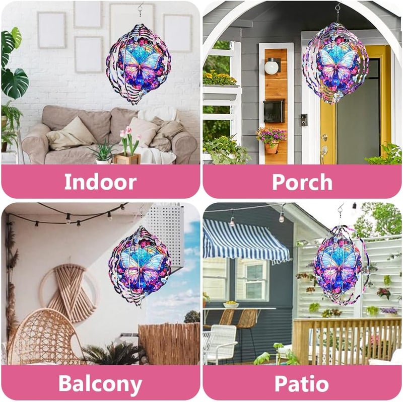 PUCPAM Butterfly Wind Spinner, 3D Hanging Stainless Steel Garden Spinner, Wind Spinner Hanging for Outdoor & Indoor Décor, Unique Gifts for Yard Garden Decoration or Patio Décor (Butterfly) - Image 5